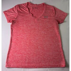Under Armour HeatGear V-Neck Shirt Womens Medium Pink Heather Athletic Loose‎